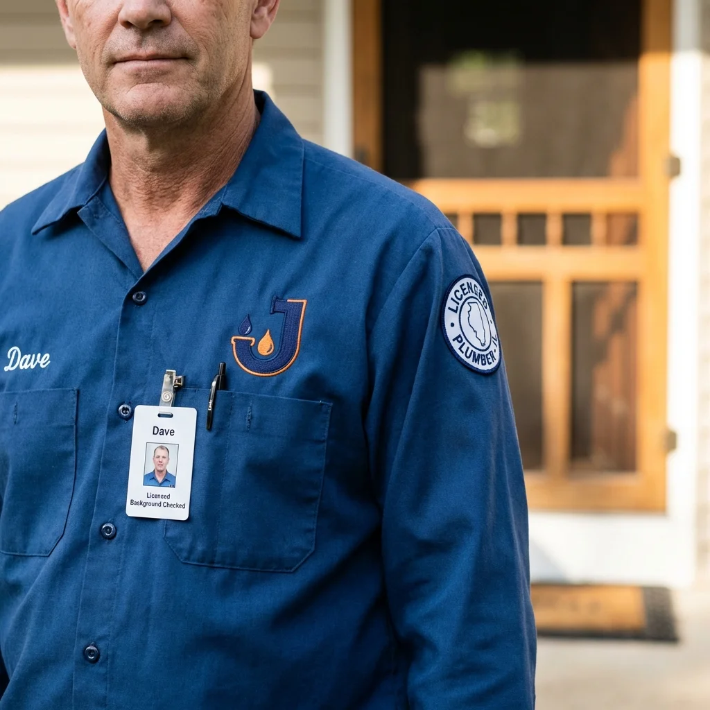 Licensed plumber showing ID badge in Pinedale, WY