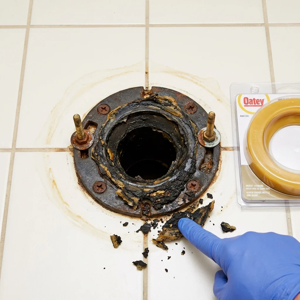Failed wax ring showing water seepage at the base of a toilet in a Pinedale, WY home