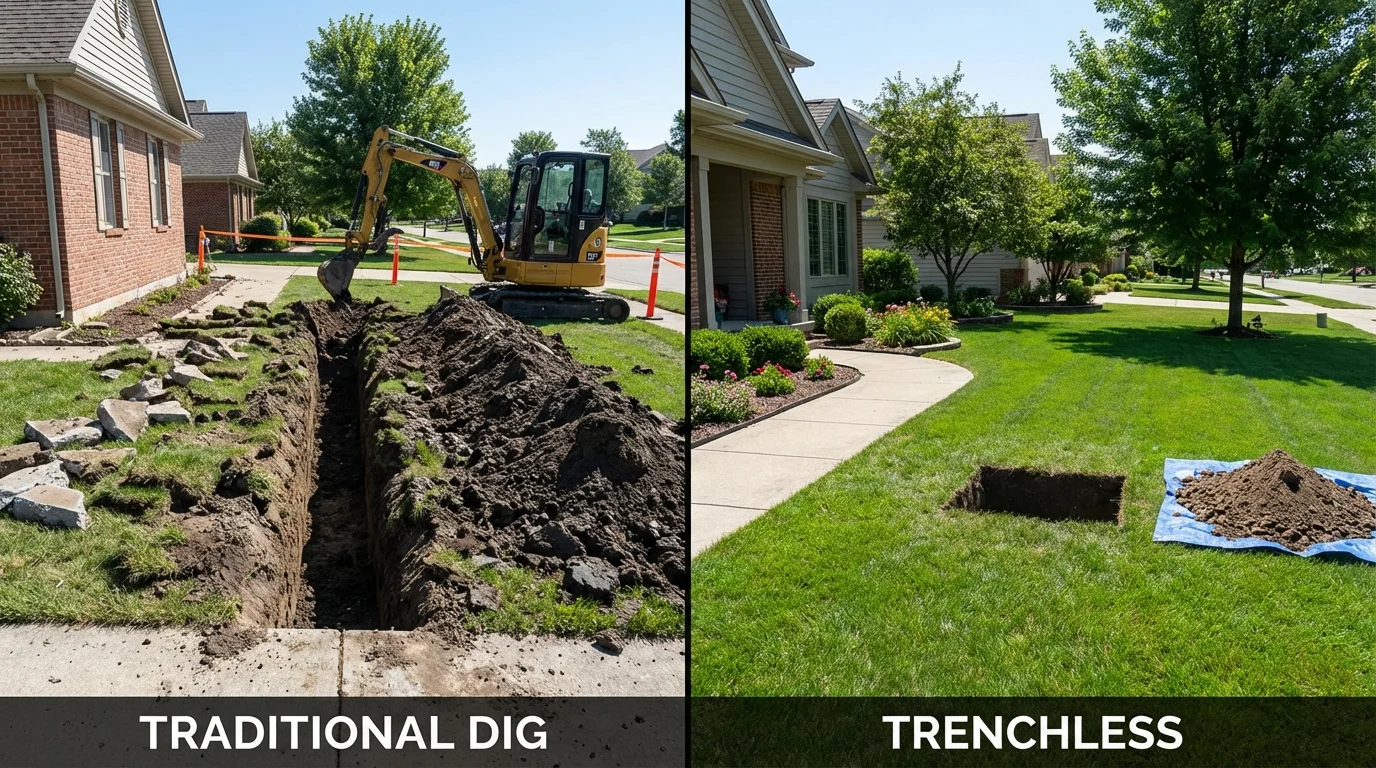 Trenchless sewer repair with minimal yard damage versus traditional excavation in Pinedale, WY